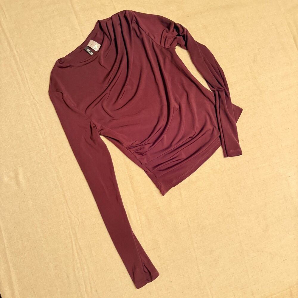 H&M Divided slinky asymmetrical drape slimming top wine maroon Medium
